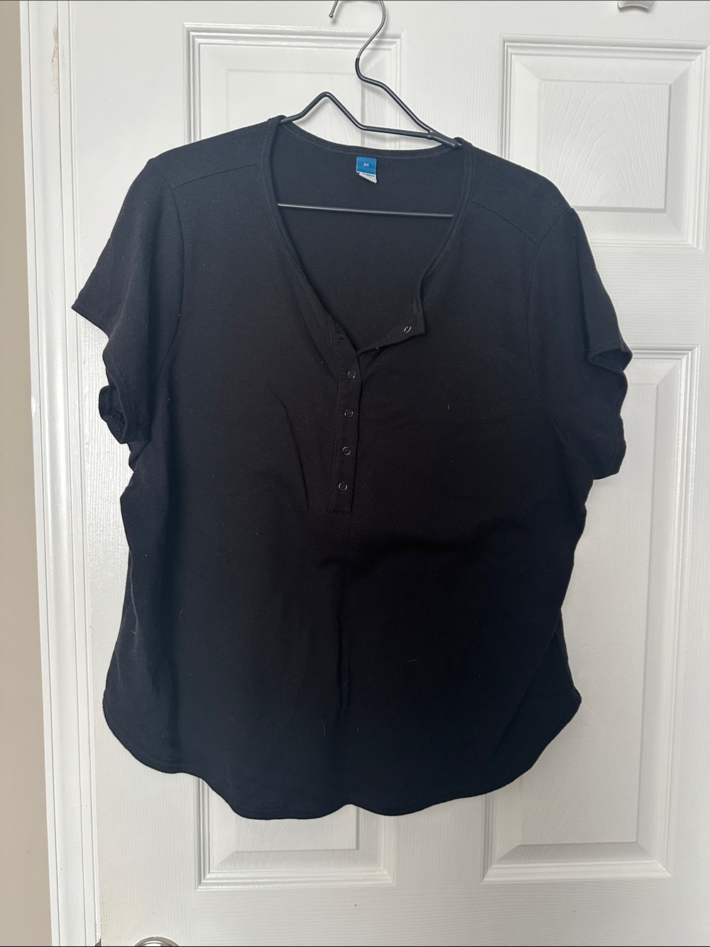 Classic Black Short-Sleeve Henley Top - Black